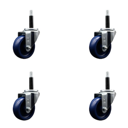 Service Caster 3.5'' SS Solid Poly Wheel Swivel 3/4'' Expanding Stem Caster Set, 4PK SCC-SSEX20S3514-SPUS-34-4